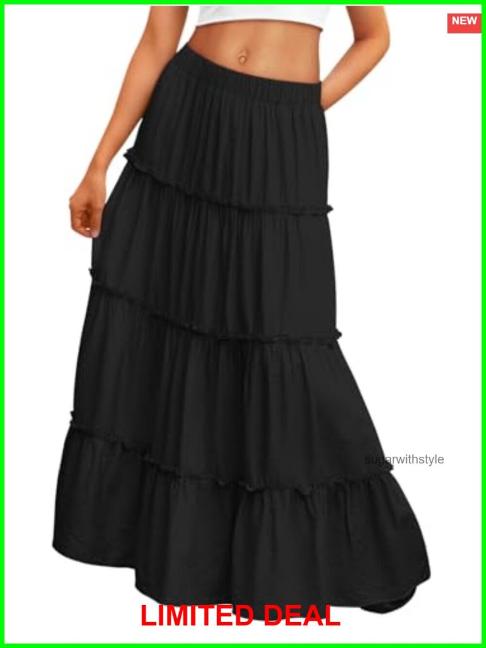 Boho Maxi Skirt with Pockets Rayon Nylon High Waist A-Line Ruffle Hem